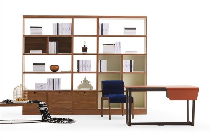 Modern Wooden Villa Study Room Bookshelf Bookcase Book Storage At Back Of Study Desk